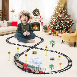 Ensemble de trains télécommandés de Noël avec rails, trains fumigènes, sifflets et lumières