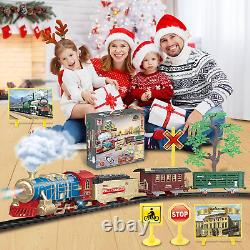 Ensemble de trains télécommandés de Noël avec rails, trains fumigènes, sifflets et lumières