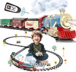 Ensemble de trains télécommandés de Noël avec rails, trains fumigènes, sifflets et lumières