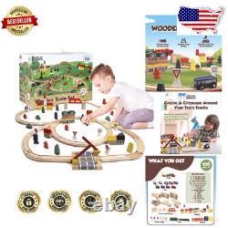 Ensemble de voies de train en bois créatif avec accessoires pour enfants de 3 ans et plus, 100 pièces