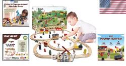 Ensemble de voies de train en bois créatif avec accessoires pour enfants de 3 ans et plus, 100 pièces