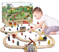 Ensemble de voies de train en bois créatif avec accessoires pour enfants de 3 ans et plus, 100 pièces