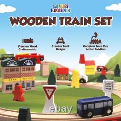 Ensemble de voies de train en bois créatif avec accessoires pour enfants de 3 ans et plus, 100 pièces