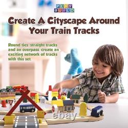 Ensemble de voies de train en bois créatif avec accessoires pour enfants de 3 ans et plus, 100 pièces