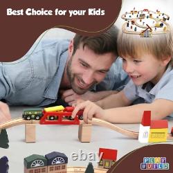 Ensemble de voies de train en bois créatif avec accessoires pour enfants de 3 ans et plus, 100 pièces