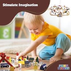 Ensemble de voies de train en bois créatif avec accessoires pour enfants de 3 ans et plus, 100 pièces