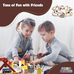 Ensemble de voies de train en bois créatif avec accessoires pour enfants de 3 ans et plus, 100 pièces