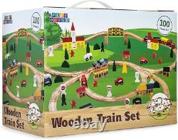 Ensemble de voies de train en bois créatif avec accessoires pour enfants de 3 ans et plus, 100 pièces