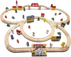 Ensemble de voies de train en bois créatif avec accessoires pour enfants de 3 ans et plus, 100 pièces