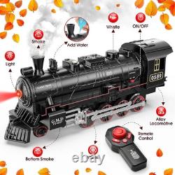 Ensembles de trains télécommandés en alliage avec locomotive à vapeur, voitures lumineuses et rails