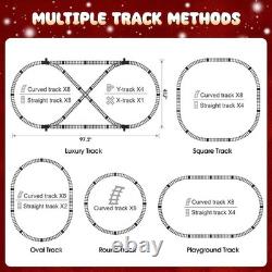 Ensembles de trains télécommandés en alliage avec locomotive à vapeur, voitures lumineuses et voies