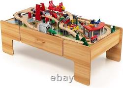 Table en bois 3-en-1 avec ensemble de rails de 84 pièces, tiroir de rangement