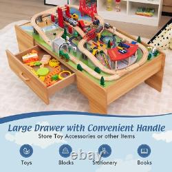 Table en bois 3-en-1 avec ensemble de rails de 84 pièces, tiroir de rangement