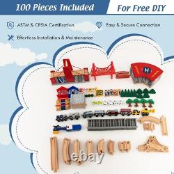 Table en bois 3-en-1 avec ensemble de rails de 84 pièces, tiroir de rangement