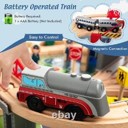 Table en bois 3-en-1 avec ensemble de rails de 84 pièces, tiroir de rangement