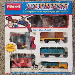 Traduire ce titre en français : Ensemble de train Express PLAYSKOOL Vintage 1988, moteur 3838 fonctionne, rails manquants. LIRE
