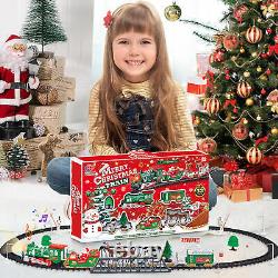 Train de jouet de Noël avec lumière et son Ensemble de piste circulaire de train de jouet de Noël cadeau pour enfant