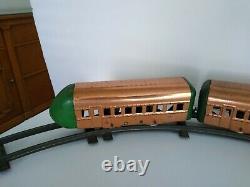 Vintage Antique 1930s Hafner 7 Voiture Wind-up Copper Train Set Avec Piste Pré-guerre